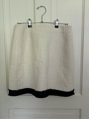 H&M Cream Bouclé Mini Skirt with Black Fringe Hem